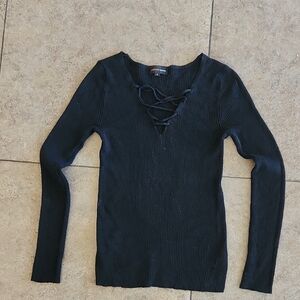 Ambiance Black Ribbed Long Sleeve Sweater
